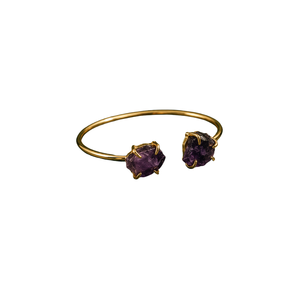 Double Cuff Brass Raw <b>Amethyst</b> Bohemia Style Bangles/Kadde-Gift - Product Image 1