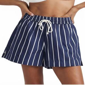 Shorts en coton rayés rouges pour femmes, taille mi-haute élastique avec cordon de serrage, décontractés, respirants, coupe régulière, style jupe courte - Product Image 3