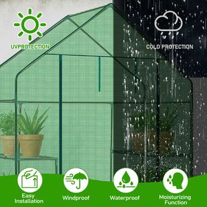 Mini Serra da Giardino 142x74x196 cm per Interni ed Esterni con 4 Ripiani e Copertura in PE Verde per Piante e Giardinaggio - Product Image 3