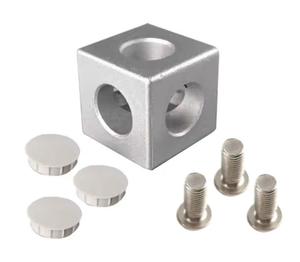 Connecteur d'angle en acier brossé argenté pour support structurel, avec trous réglables et capuchons de protection - Product Image 1