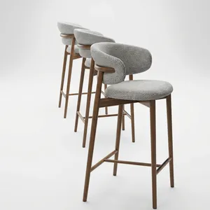 Fauteuil de salon moderne en laine rembourrée avec dossier incurvé, structure en bois et repose-pieds pour la maison, le bureau et le salon - Product Image 4