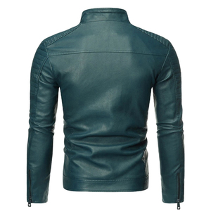 <b>Men's</b> Olive Green Genuine <b>Leather</b> Shell Quick Dry Winter Fashionable Windproof Breathable <b>Jacket</b> Workwear Turn-down Collar - Product Image 1