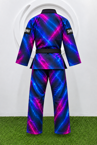 Kimono BJJ SHH avec imprimé néon éclair, uniforme de Jiu-Jitsu unisexe pour adultes avec ceinture noire, impression par transfert par sublimation - Product Image 3