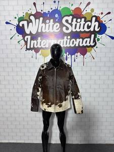 Blouson en cuir de vachette pour homme White Stitch International, imprimé animal, col rabattable, fermeture éclair, hiver, décontracté, épais, imitation cuir - Product Image 1