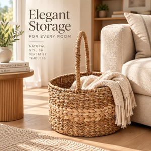 Handwoven <b>Seagrass</b> Eco-Friendly Storage <b>Basket</b> Handles Wicker Organizer 4-5L Capacity for Modern Home Kitchen <b>Laundry</b> Grocery - Product Image 3