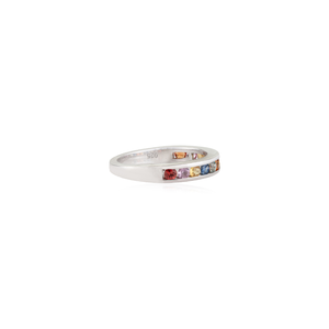 Bague demi-éternité en argent sterling 925 avec saphirs multicolores sertis en canal, design minimaliste, unisexe, pour un usage quotidien - Product Image 5