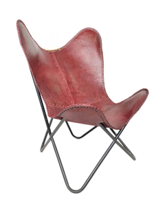 Stylish Red Leather Butterfly <b>Chair</b> <b>Black</b> Iron Frame Handmade Modern <b>Dining</b> Accent <b>Chair</b> Lightweight Living Room Office - Product Image 2