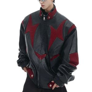 <b>Streetwear</b> Latest Design <b>Y2K</b> Patches Designer Leather Jacket for Men Faux Leather Windbreaker Hiking Motorbike Racing Jackets - Product Image 3