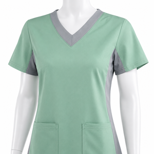 Blouse d'hôpital pour femme à col en V et manches courtes, en polyester tissé violet, avec poches - Product Image 3