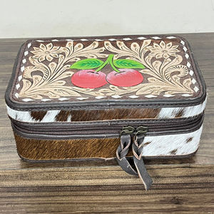 Wholesale Luxurious Hand Tooled Cowhide Leather <b>Mini</b> Rectangle Velvet Jewelry <b>Storage</b> <b>Box</b> Travel Jeweler Case for Rings Necklace - Product Image 4