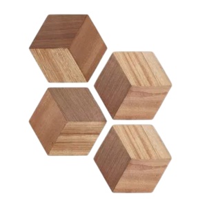 Handmade 3-Tone Hexagonal Wooden Coasters Set Of 4 Mango Wood Geometric Drink <b>Mats</b> with Antique Brown Finish For Home And Office - Product Image 3
