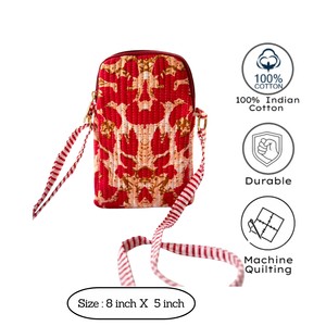 Bolso Bandolera Acolchado con Estampado Floral Rojo de Jaipur, Correa Ajustable a Rayas, Cierre de Cremallera, Estilo Moderno, Uso Diario, Regalo, Viaje - Product Image 3