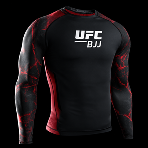 BJJ Long Sleeve Rash Guard Full Sleeve <b>Black</b> Red Sublimation Print Men's <b>Compression</b> <b>Shirt</b> Quick Dry - Product Image 1