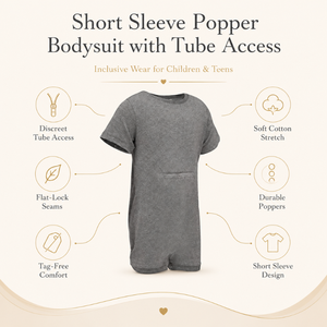Tube Access Short Sleeve Adaptive Bodysuit for Kids | Inclusive Wear Organic Cotton Stretch Breathable Unisex Sensory Clothing - Product Image 5