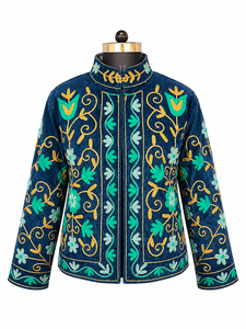 Luxury Handmade Embroidery Bomber Jacket Women <b>Needlework</b> Wedding Wear Comfortable Cotton Lining Vintage Floral Party Coat - Product Image 1