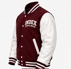 Chaqueta Varsity para Hombre, Color Granate y Blanco, Corte Regular, Cuello Camisero, Cierre de Botones, Logotipo Bordado, Ropa de Otoño - Product Image 5