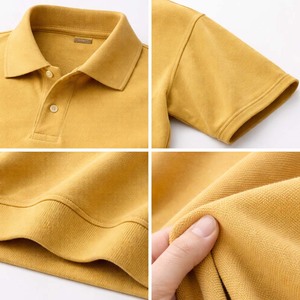 เสื้อโปโลโอเวอร์ไซส์ผู้ชายแบบกำหนดเอง สีเหลืองมัสตาร์ด ผ้าฝ้าย ทรงหลวม สตรีทแวร์ลำลอง เสื้อยืดแขนสั้น - Product Image 3