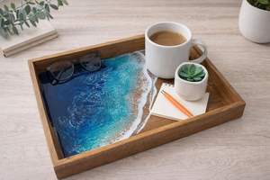 Plateau de service multifonctionnel en bois bleu style Art déco à motif végétal pour mariage - Product Image 3