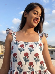 Robe longue vintage en coton indien avec broderie florale imprimée à la main, col carré, tunique maxi pour femmes - Product Image 5