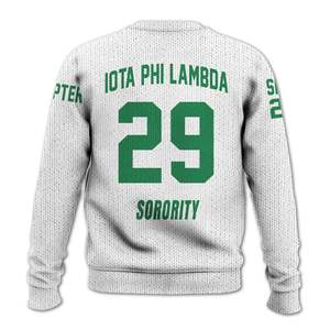 Chaqueta Universitaria Blanca Personalizada Iota Phi Lambda, Suéter Tejido de la Hermandad Iota Phi Lambda - Product Image 6