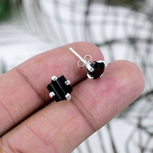 Handmade 925 Sterling Silver <b>Fine</b> <b>Stud</b> <b>Earrings</b> Unique Design Natural Black Tourmaline Gemstone Women Fashion Jewelry Exporter - Product Image 5
