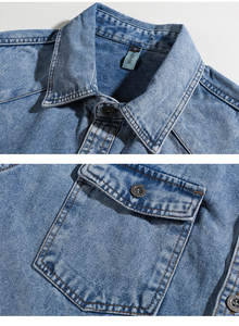 Chemise en jean ample pour homme, style américain vintage, écologique, infroissable, légère, non extensible, surchemise décontractée polyvalente - Product Image 3