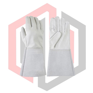 Gants de protection pour soudeur TIG en cuir de chèvre pleine fleur, 11 oz, épais, anti-vibration, avec manchette de sécurité pour la couture - Product Image 1
