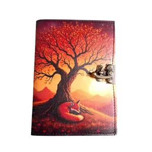 สมุดบันทึกธรรมชาติทำมือ-สมุดบันทึกหนังแท้ ลายฟ็อกซ์ซันเซ็ท ดีไซน์เรียบง่ายสไตล์ป่าไม้ สมุดบันทึกคลาสสิกสำหรับฤดูใบไม้ร่วง สมุดวาดภาพทำมือ - Product Image 5