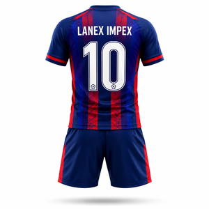 Ensemble d'uniformes de football personnalisés professionnels, maillot de football bleu et rouge avec short assorti, kit d'équipe personnalisé pour l'utilisation par les équipes de club - Product Image 3