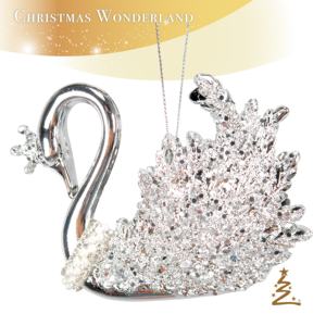 Décoration de Noël et du Nouvel An, couronne de cygne en acrylique floqué de velours rouge rose brillant argenté doré plaqué or, paillettes blanches irisées - Product Image 2