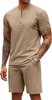 T-shirt à col zippé en maille respirante unie pour homme avec logo personnalisé et short décontracté pour l'été, le sport, la gym et l'entraînement