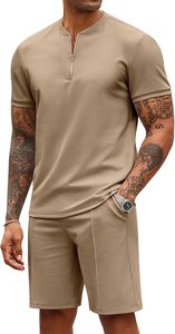 Custom Logo Men's Breathable Knitted Zip Front <b>Collar</b> <b>T</b>-<b>Shirt</b> Short Pant Casual Summer Sportswear Fitness Gym Training Wholesale - Product Image 2