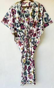 Nuevo Kaftán con Estampado Animal, Cuello en V, Cierre con Cordón, Manga Corta, Corte Ajustado, de Algodón Suave Indio, con Encaje, Largo Completo, para Mujer - Product Image 6