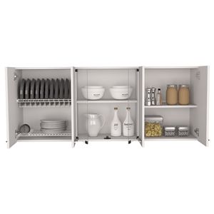 Oceana 150 White Wall Double Door Cabinet <b>for</b> <b>Kitchen</b> Featuring Four Interior Glass <b>Shelves</b> - Product Image 6