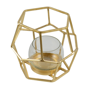 Portavelas de Hierro y Vidrio, Diseño Iónico Impermeable, Acabado Pintado en Dorado, para Decoración de Interiores, Villas, Cenas, Bodas y Hogar - Product Image 1