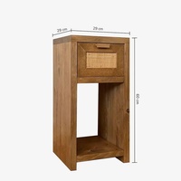 Table de chevet étroite en bois moderne avec tiroir en rotin 29x29x60cm, rangement pour chambre à coucher, design rustique, mobilier de maison