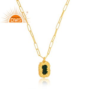 Collar con colgante de piedras preciosas de malaquita Natural chapado en oro de 18 quilates de plata de ley superventas, joyería fina Demi para mujer - Product Image 3