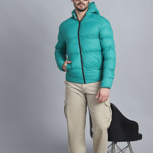 Men's Teal <b>Reversible</b> Eco-Friendly 300g Puffer <b>Jacket</b> Windproof Polyester Wadding Filled Stand Patchwork HIGH STREET Winter Coat - Product Image 3
