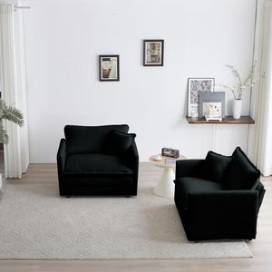 Set di 2 Poltrone di Lusso in Ciniglia Nera con Cuscini Decorativi per Soggiorno - Product Image 2