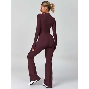 Traje de yoga de una pieza para mujer, de cintura alta, ajustado, con espalda cruzada y efecto acampanado, levanta glúteos, de secado rápido, para gimnasio y deporte - Product Image 4