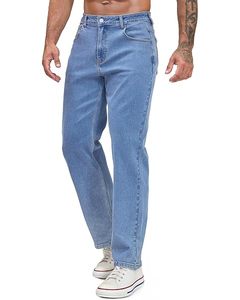 Jean en denim 100 % coton confortable pour homme, bleu nuit, style streetwear, uni, respirant, séchage rapide, taille mi-haute, délavé, léger pour l'été - Product Image 5