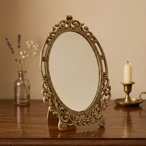 Vintage Brass <b>Table</b> <b>Mirror</b> Antique Finish Decorative Dressing <b>Mirror</b> <b>with</b> <b>Stand</b> Handcrafted Solid Brass Frame for Vanity Home - Product Image 5