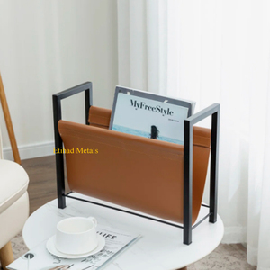 Minimalist Black Leather Magazine Rack With <b>Metal</b> <b>Frame</b> Freestanding Modern Caramel Leatherette Magazine Rack - Product Image 4