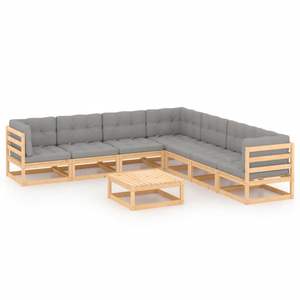Set salotto da 8 pezzi in legno massello di pino con cuscini mobili da esterno Premium - Product Image 1