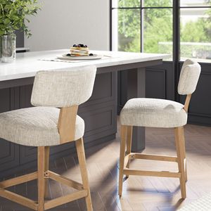 Travertino Beige ciniglia imbottito sgabello da bancone Set da 2 Penny Design ad arco rotondo per i mobili della sala da pranzo - Product Image 4