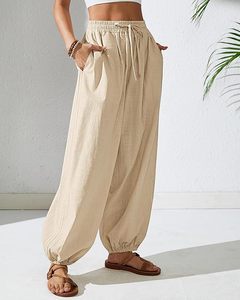 Top Selling OEM Manufactured Women's Cotton Harem Pants Elastic Waist Baggy Pant Drawstring <b>Balloon</b> Trouser Loose Beach Pants - Product Image 6