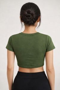 เสื้อยืดครอปท็อปผู้หญิง STELLAR สีเขียว ผ้าถักเนื้อนุ่ม 100% คอตตอน คอกลม แขนสั้น พิมพ์ลายสกรีน ผ้า 240 กรัม - Product Image 3