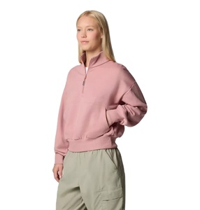 Sweat-shirt long pour femme en jersey non tissé imperméable, à col ras du cou, demi-zip, avec poches kangourou, à sequins et cristaux, côtelé et anti-plis - Product Image 3