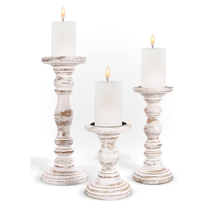Portavelas de madera de granja rústica, soportes de vela de madera de mango para decoración del hogar, Juego de 3 candelabros de madera al por mayor - Product Image 1