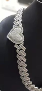 Collier chaîne à maillons de luxe en argent 925 plaqué rhodium avec moissanite 5A taille baguette 20MM sertie en canal, unisexe, style Hip Hop, pour mariage, vente en gros - Product Image 4